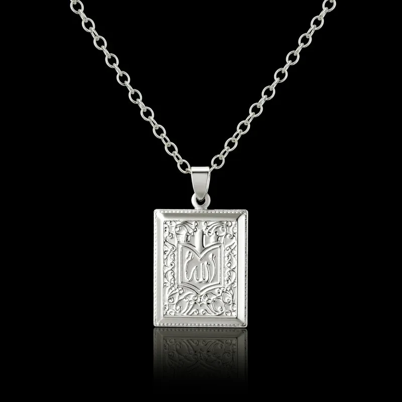 

Islam Jewelry Silver Color Muslim Koran Allah Pendant Necklace For Women Arabic Styles Square Islamic Quran Necklace