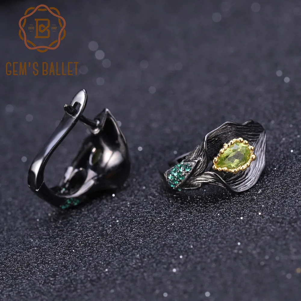 

GEM'S BALLET Real 925 Sterling Silver 1.57Ct Natural Peridot Calla Lily Flower Earrings Handmade Stud Earrings for Women Jewwlry