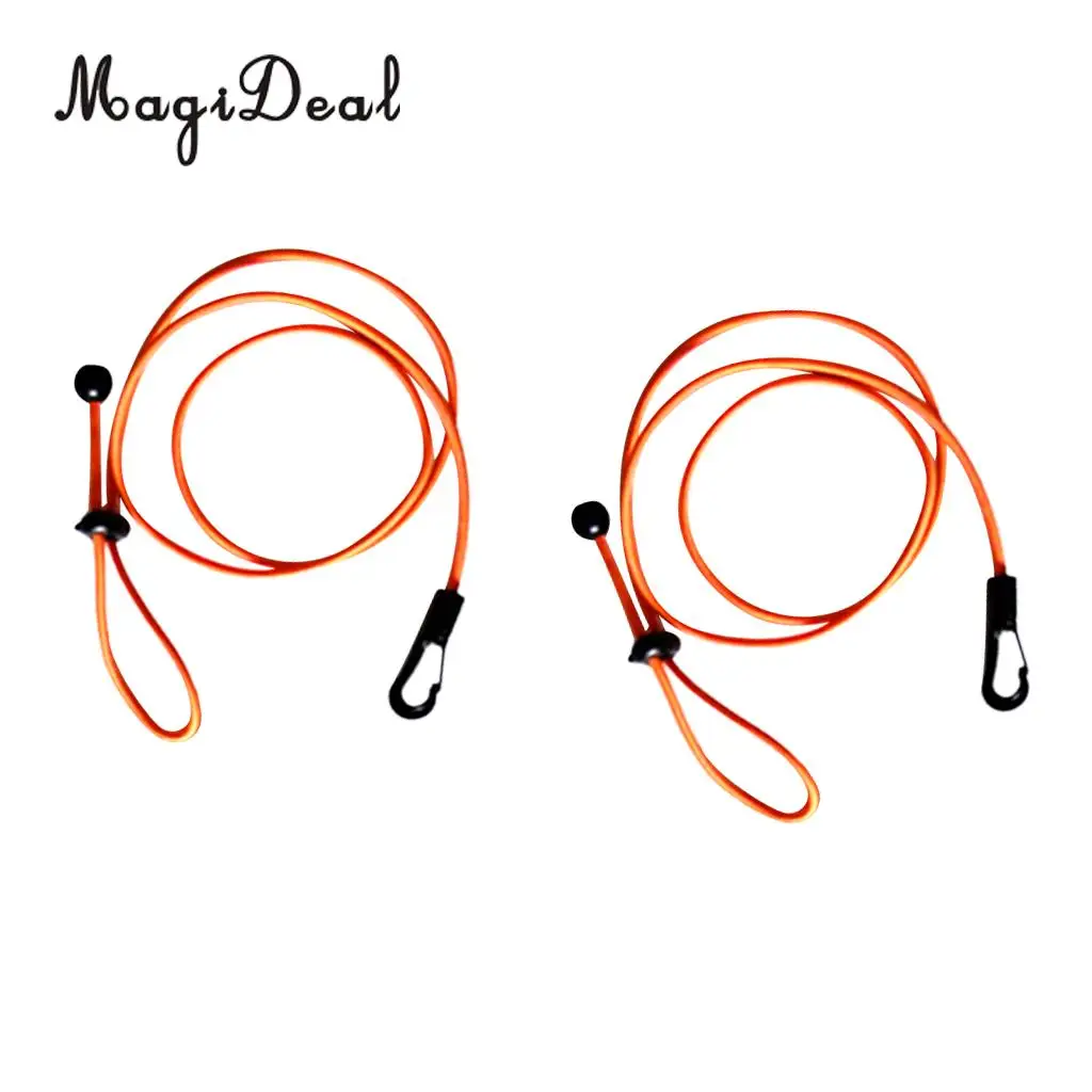 MagiDeal 2 Pieces 1.2m Elastic Kayak Paddle Leash Bungee Fishing Rod Lanyard Orange/Coffee
