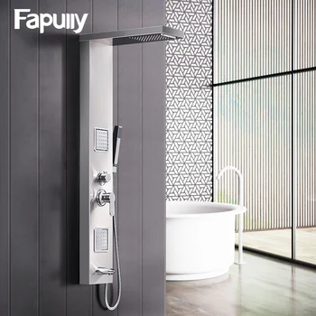 شراءFapully الأمطار دش الاستحمام المطر نحى النيكل مع نظام تدليك الجسم صنبور مع الطائرات 304 الفولاذ المقاوم للصدأ دش يدوي مجموعة