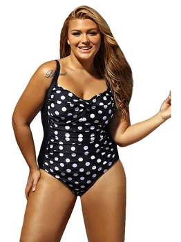 

Free shipping Black White Polka Dot Plus Size One-Piece Swimsuit LC41920