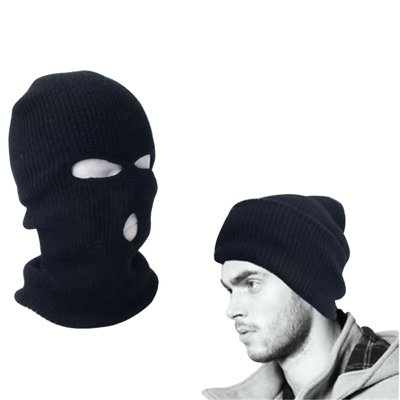 New Full Face Ski Mask 3 Holes Beanie Cap Ski Hat Black Balaclava Hood Warm Windproof Ear Protector Unisex Winter Black