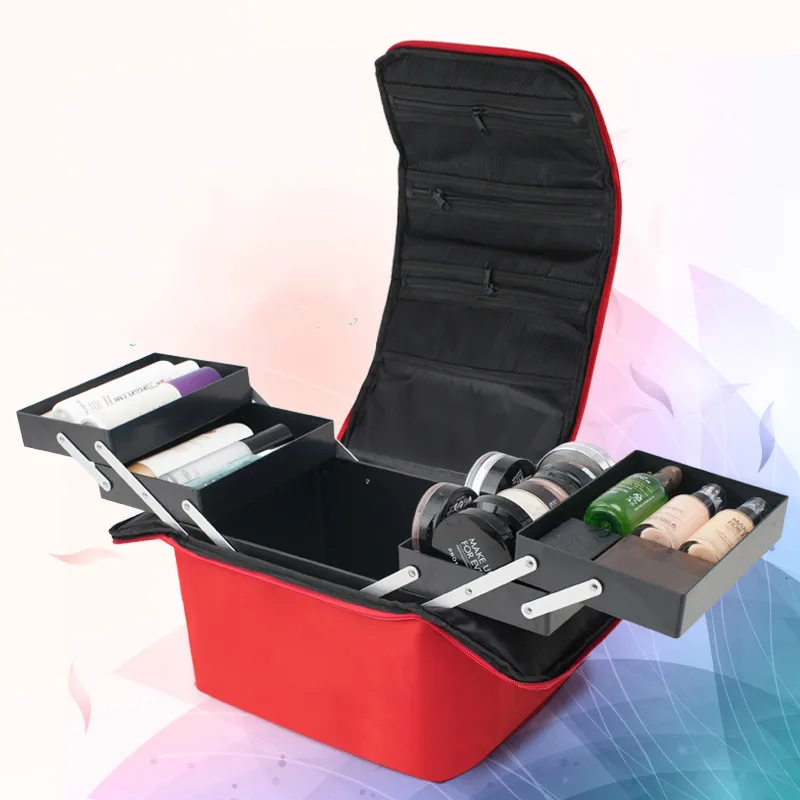 

Women Fashion Makeup Organizer Box Large Capacity Travel Professional Portable Cosmetic Bag Ladies Suitcase Layers Storage Case