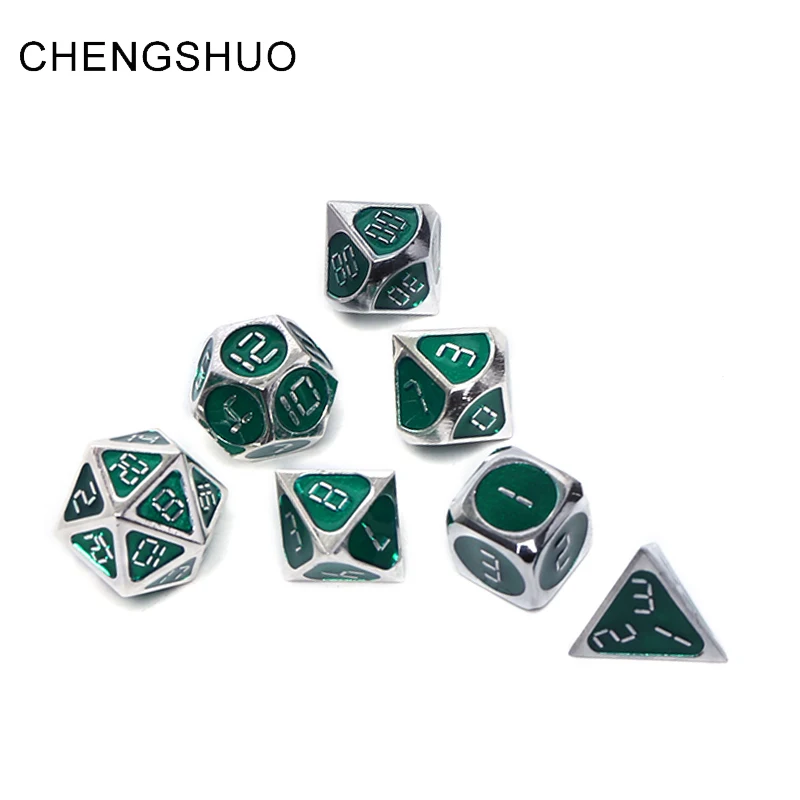 

Chengshuo rpg dice metal sets dnd polyhedral dungeons and dragons d20 10 6 12 table game Zinc alloy green digital dices pattern