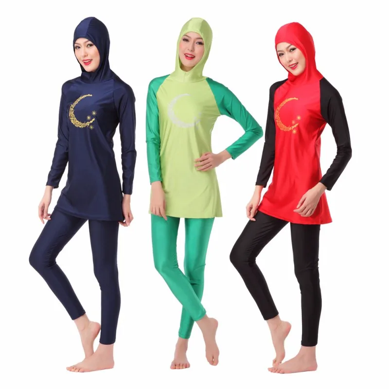Женский Мусульманский купальник с полным покрытием, костюмы, скромные купальники, плавательный костюм, комплекты