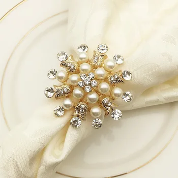 

10pcs/lot hotel napkin ring napkin holder round flower pearl napkin buckle christmas wedding party napkin circle decoration
