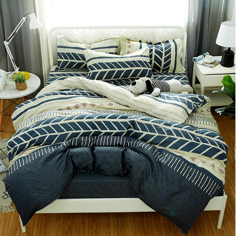 

Classic bedding set 5 size grey blue flower bed linen 4pcs/set duvet cover set Pastoral bed sheet AB side duvet cover 2019 bed