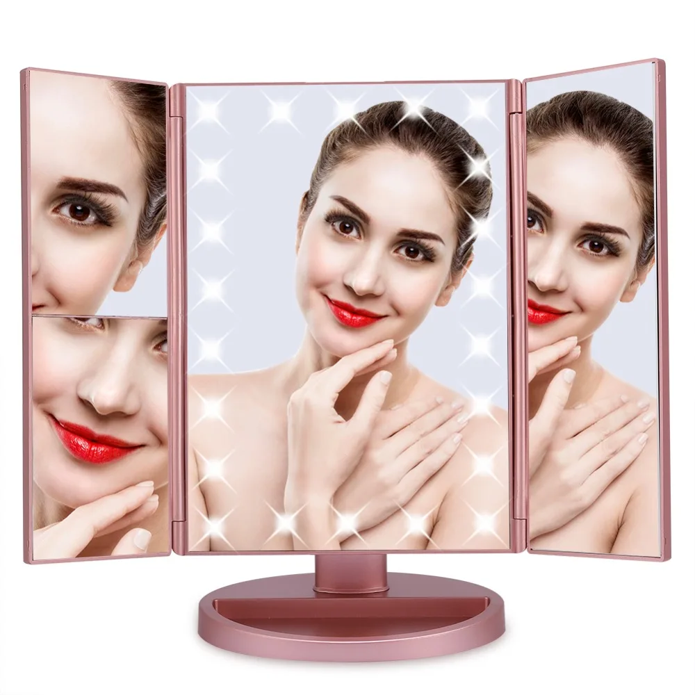 Tri Fold 22 LED Lights 2X/3X Magnification Touch Screen Desktop Makeup
