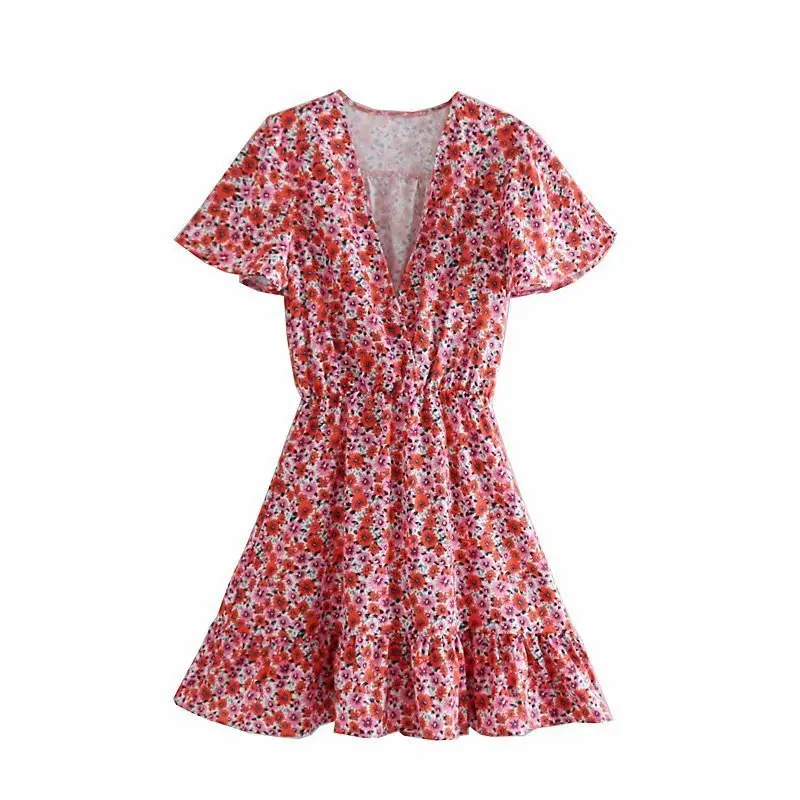 

Qujing 40-8065 European and American Fashion Flower Printed Dresses