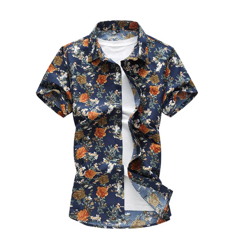 20 видов стилей, летняя мужская Повседневная рубашка с коротким рукавом, мужские рубашки с цветочным принтом, Гавайские повседневные мужские рубашки с цветочным принтом для пляжа, отдыха, Camisa, 6XL, 7XL - Цвет: 5860r1