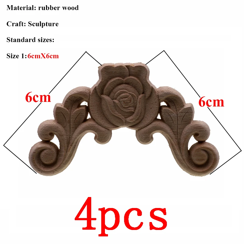 VZLX 4 шт./лот, деревянная аппликация, Неокрашенная древесина, резная угловая окантовка, рамка для домашней мебели, стены, двери шкафа, Декор, ремесла, современные - Цвет: 6cmX6cm