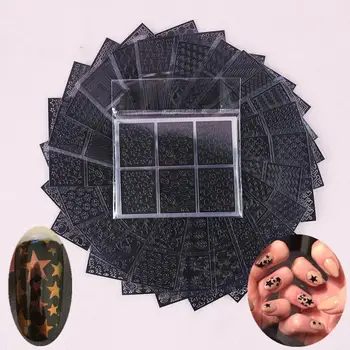 

6 tips/sheet Square Hollow French Style Template Nail Stickers,Irregular Grid Stencil 3D Creative Nail Art Design
