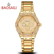 BSL812 BAOSALI Fashion 3 Eyes Luxury Brand Lady Quartz Watches Gold Silver Rhinestone Women Watches Alloy Watch relogio feminino