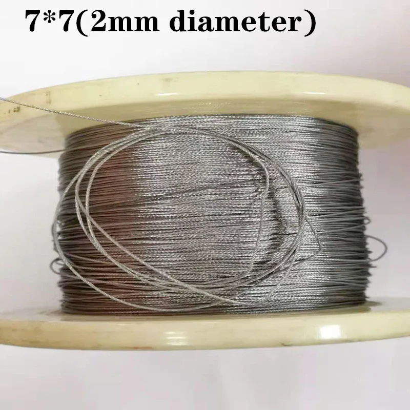  100M 304 2mm diameter stainless steel wire rope cable softer fishing lifting cable 7X7 Structure 2m