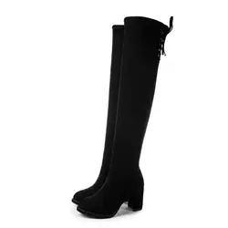 Новые кожаные женские сапоги выше колена на высоком каблуке, пикантная женская обувь на шнуровке, зимние сапоги, Размеры 35-40