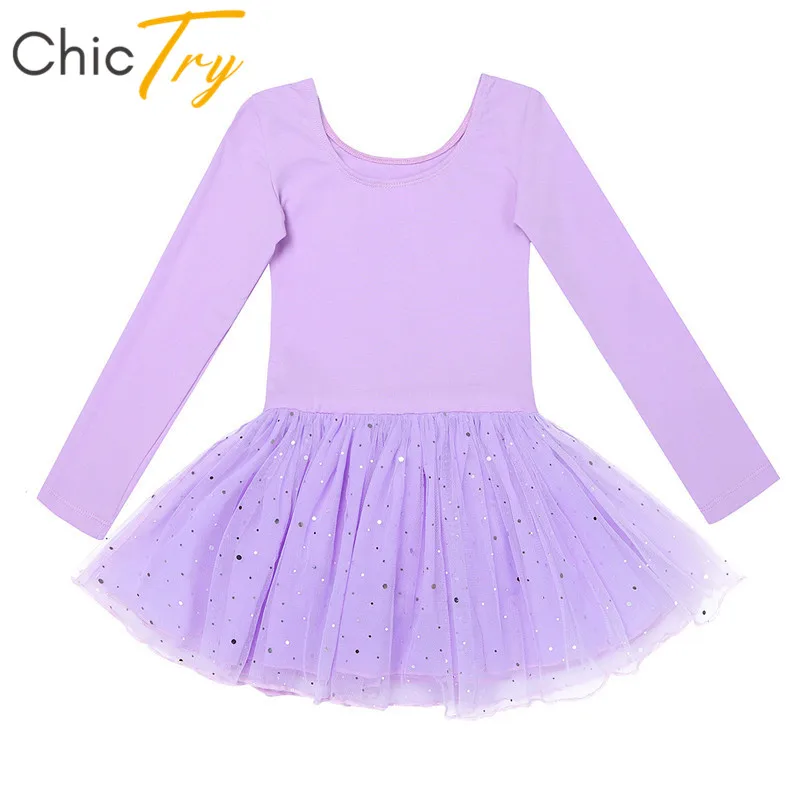 ChicTry Girls Shiny Mesh Professional Ballet Tutu Dress Children Long Sleeve Gymnastics Leotard Kids Stage Dance Costumes | Тематическая