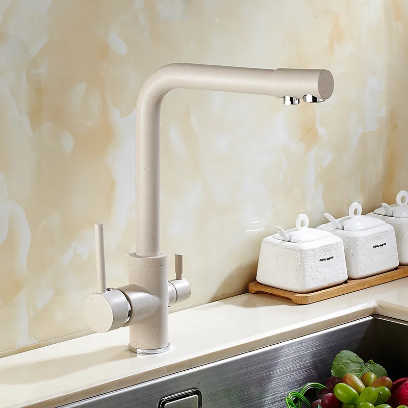 

Kitchen quartz, all copper faucet sink dish basin hot and cold two in one water faucet 360 degree single hole
