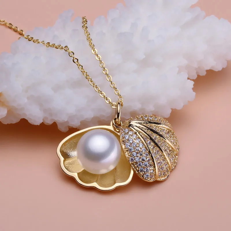 S925 Real Siver Fashion Shell Pendant Necklace Seashell Pearl Pendant