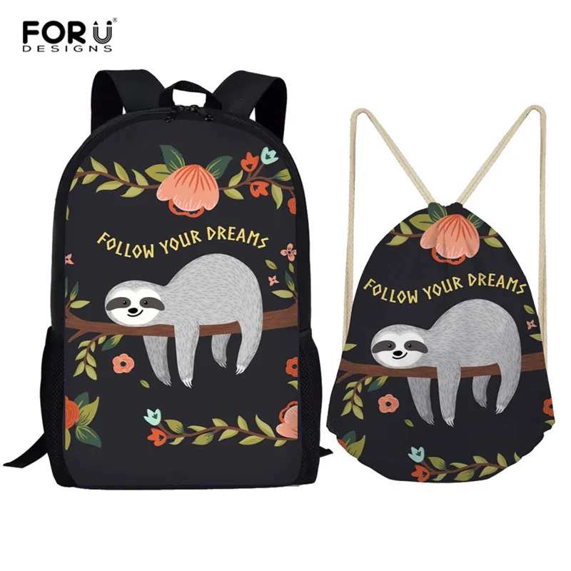 FORUDESIGNS/2 шт./компл. рюкзак Для женщин милые с принтом &quotЛенивец&quot рюкзаки