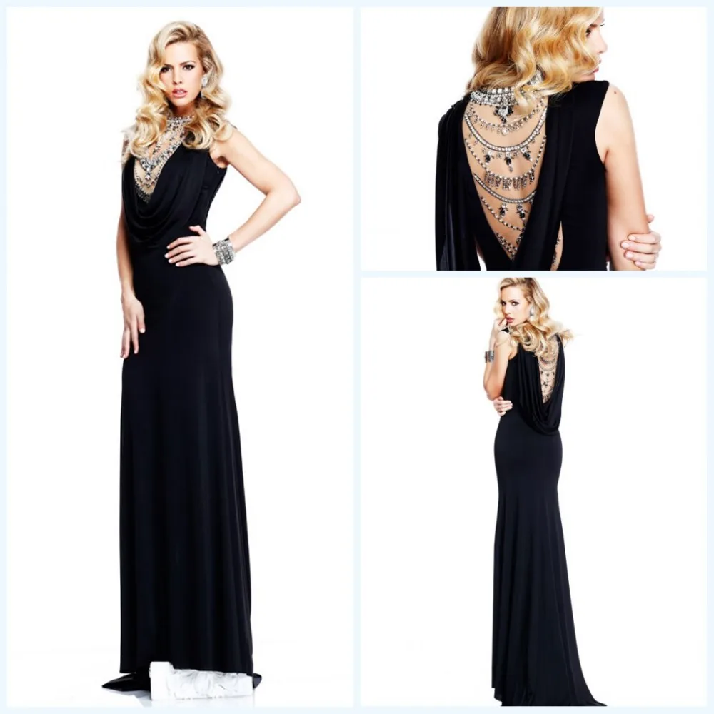 2Wholesale and Retail New Black 92229a Elegant Beaded Chiffon Backless Mermaid Long Prom Dresses Gowns Fast Shipping 2014 | Свадьбы и