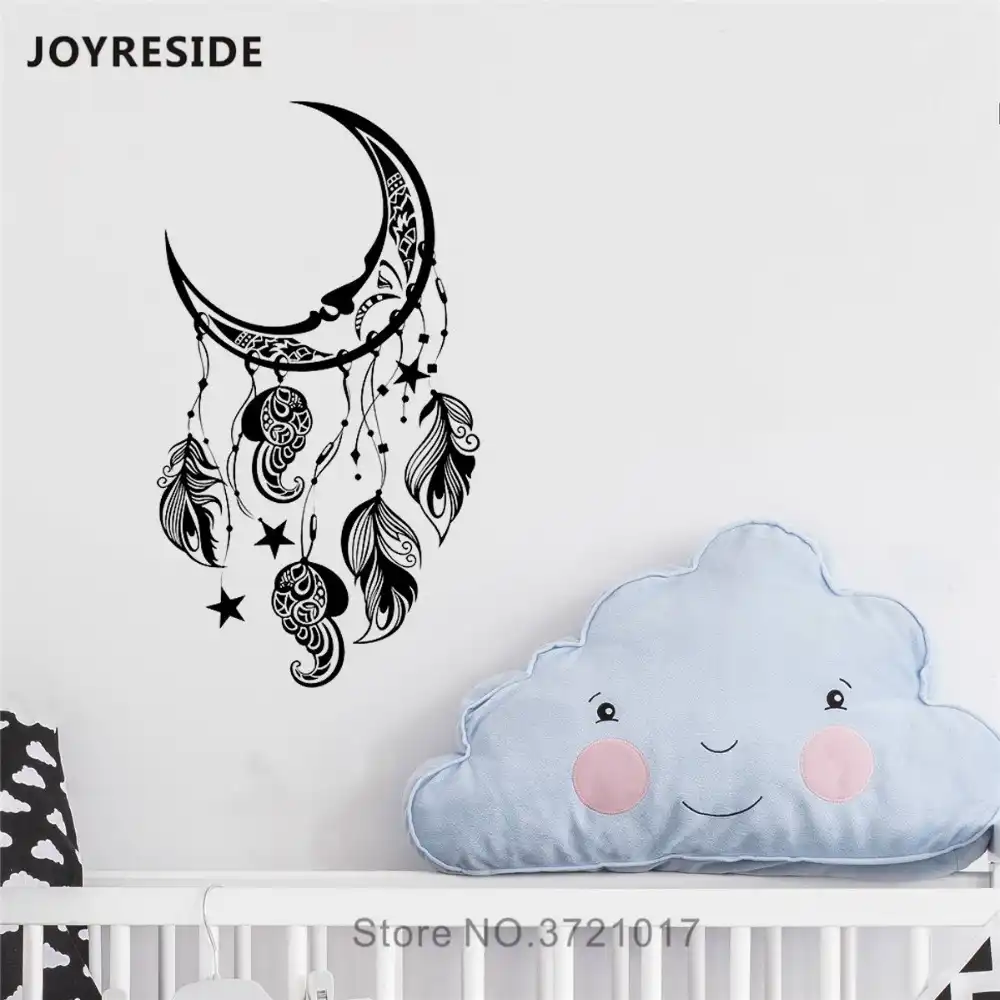 Joyreside Moon Feathers Wall Decal Dream Catcher Wall