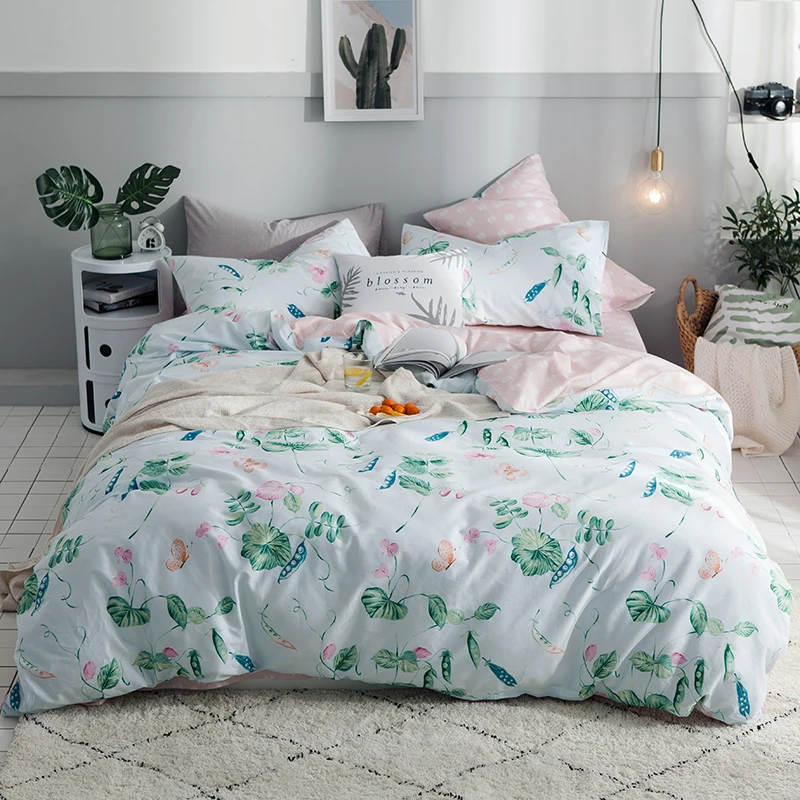 

pea print Modern Simple style bedding set cotton fabric Queen Twin Size duvet cover flat sheet pillowcase