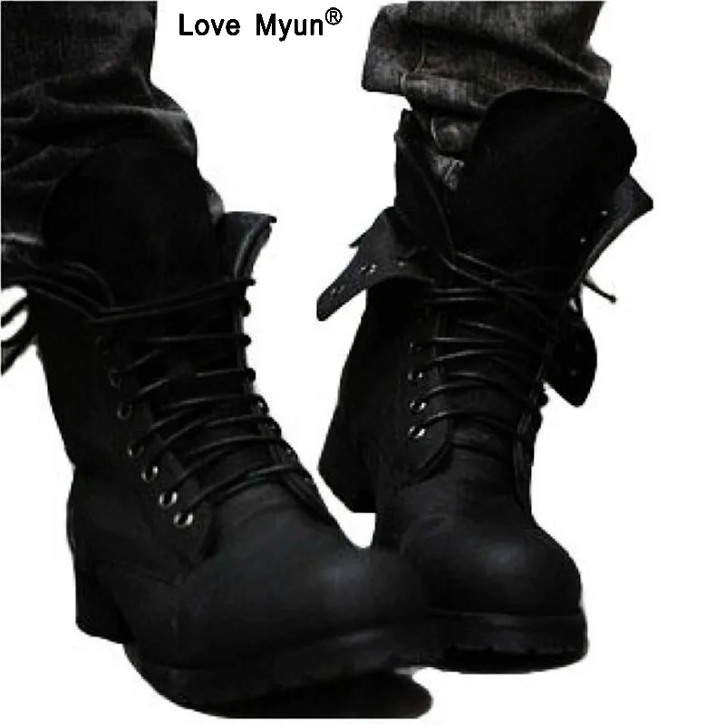

2018 Retro Combat Boots Winter British Style Leather Military Boots Belt Lace Up Men Low-heeled Martin Warm Boots fgb789
