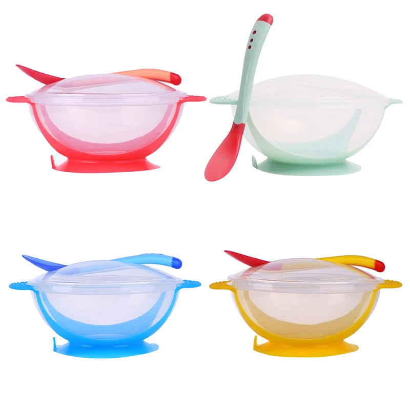 3Pcs/set Baby Tableware Dinnerware Suction Bowl With Temperature Sensing Spoon Baby Food Kids Safety Dinner Feeding Bowls Dishes 3Pcs/set Baby Tableware Dinnerware Suction Bowl With Temperature Sensing Spoon Baby Food Kids Safety Dinner Feeding Bowls Dishes