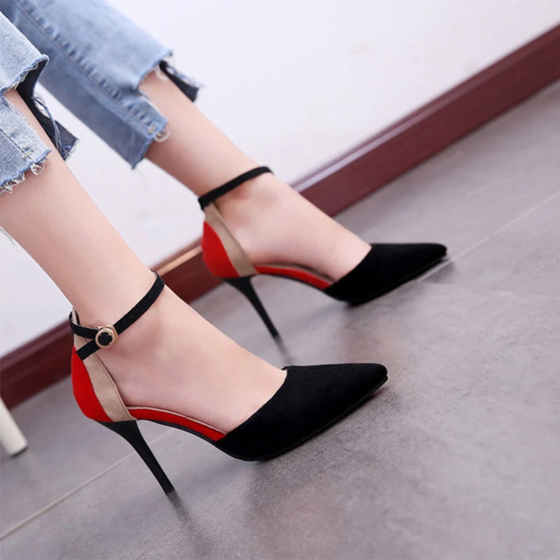 

Women's High Heels Spring Summer Spring Shallow Pointed Toe Single shoes Fashion Ladies Patchwork Ankle Strap Pumps Female