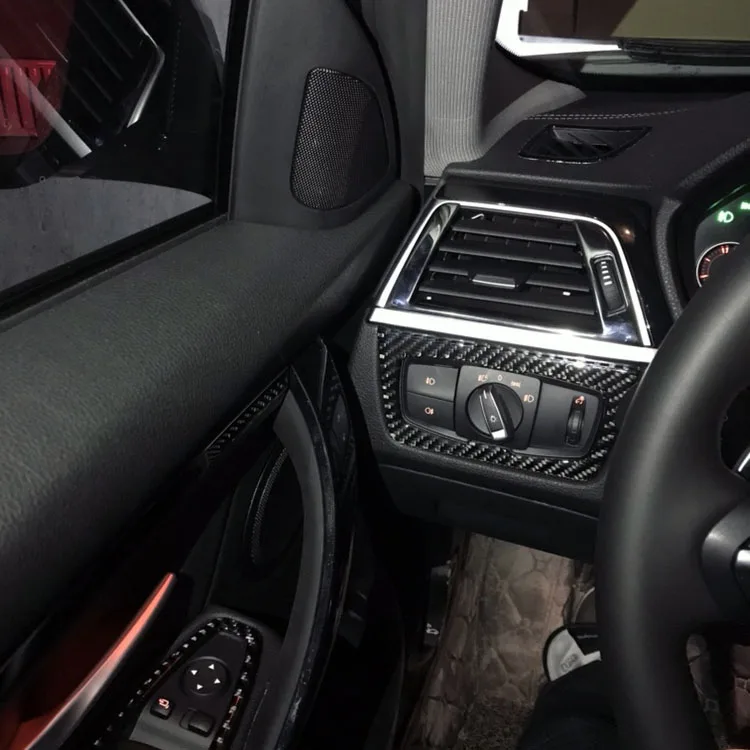 Carbon Fiber Headlight Switch Buttons Decorative Frame Cover Trim Dashboard Interior Molding Sticker for BMW F30 F34 Car Styling36 (4)