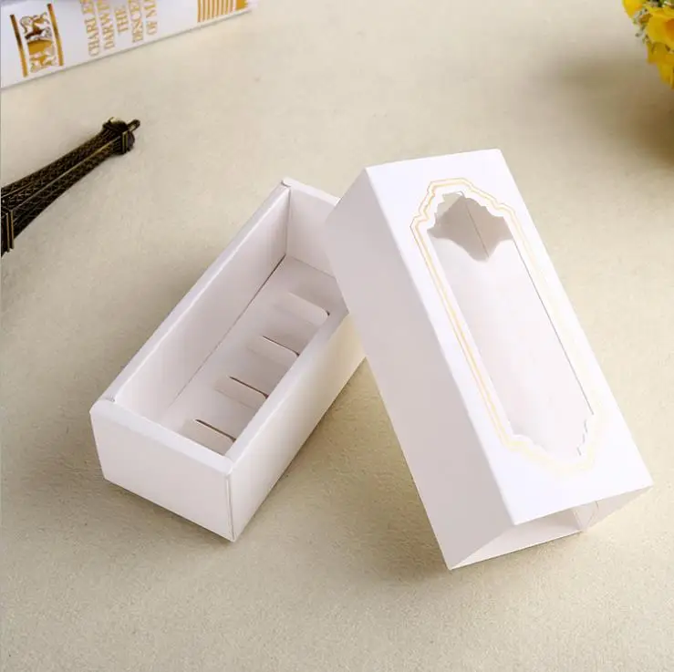 20pcs/lot White Macaroon paper Drawer box packing with PVC window,Wedding/Birthday party Biscuits gift boxes for guests