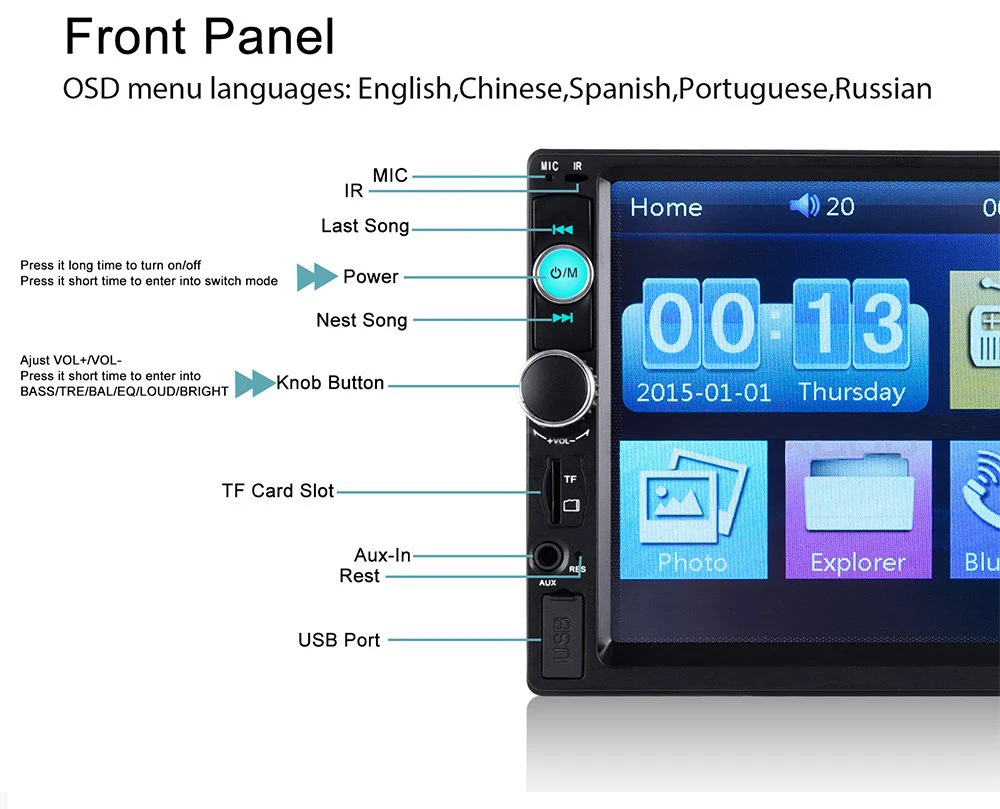 7010B Автомагнитола MP5 плеер 2 Din 7 дюймов сенсорный экран Аудио Стерео Bluetooth USB AUX мультимедийный плеер 7010B с камерой заднего вида