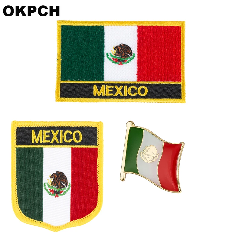 

Mexico National Flag Embroidered Iron on Patches for Clothing Metal badges PT0134-3