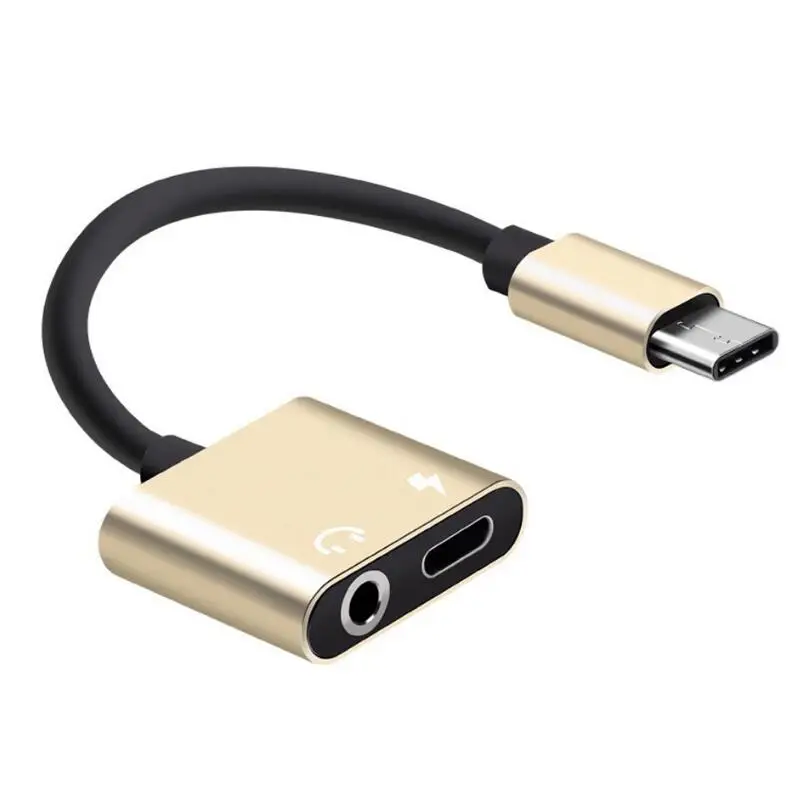 BRSUANG 2 в 1 usb type-C штекер 3,5 мм разъем адаптер для наушников type-C адаптер для быстрой зарядки для samsung huawei Xiaomi Oneplus и т. Д - Цвет: Gold