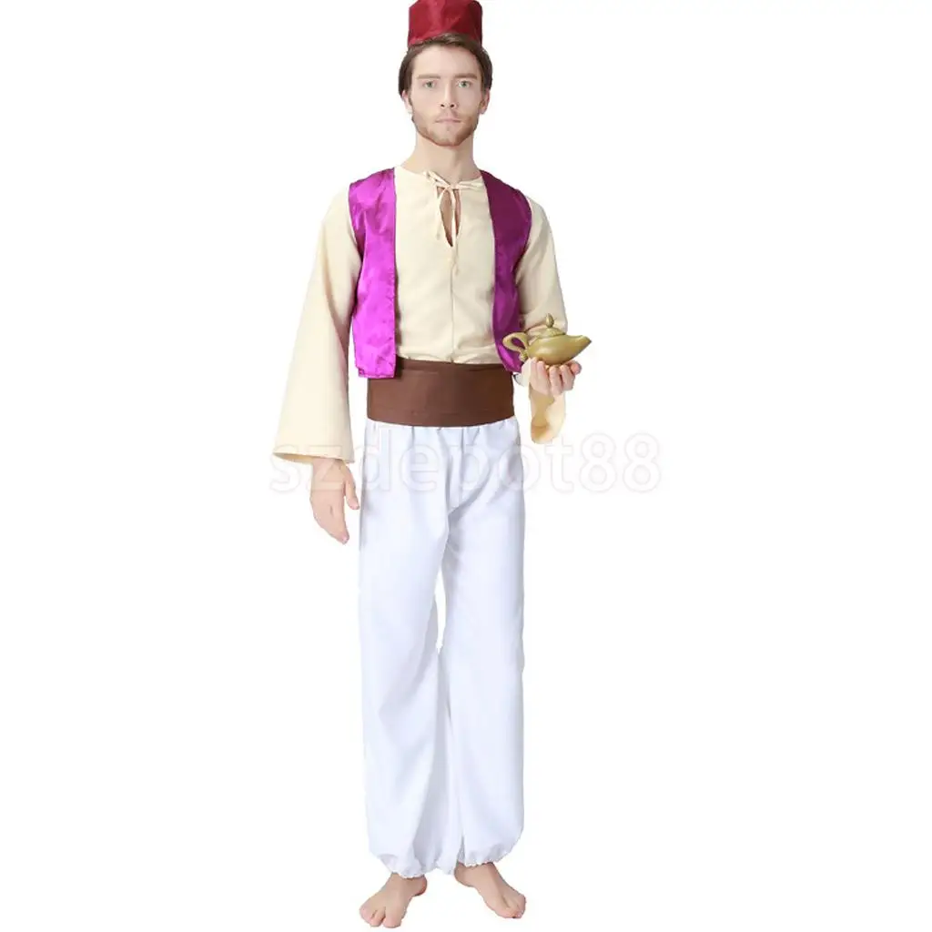 Prettyia Indian Arab Prince Costume Hat Adult Mens Sheik Cosplay Halloween Masquerade Party Outfit Anime Uniform
