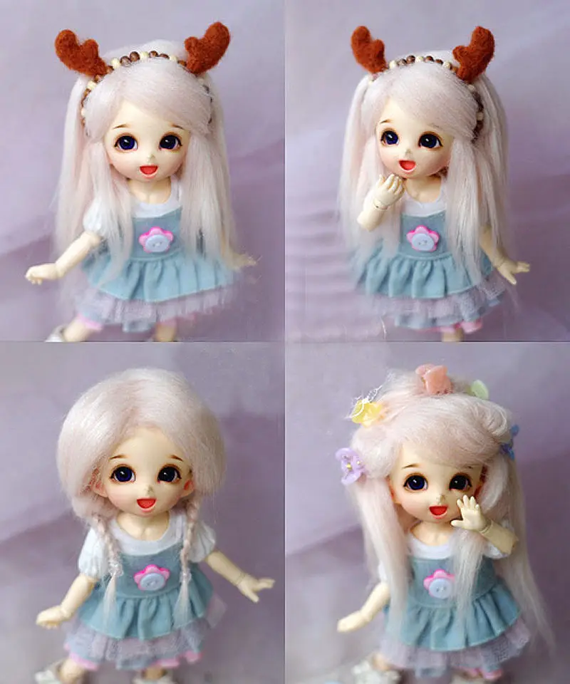 

[Wamami] серый розовый длинный шерстяной парик для 1/8 1/12 Pukifee AE Lati BJD Dollfie 14 см