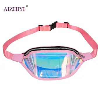 

Women PVC Laser Hologram Waist Packs Fanny Pack Zipper Reflective Belt Bag Chic Clear Girls Transparent Holographic Phone Bag