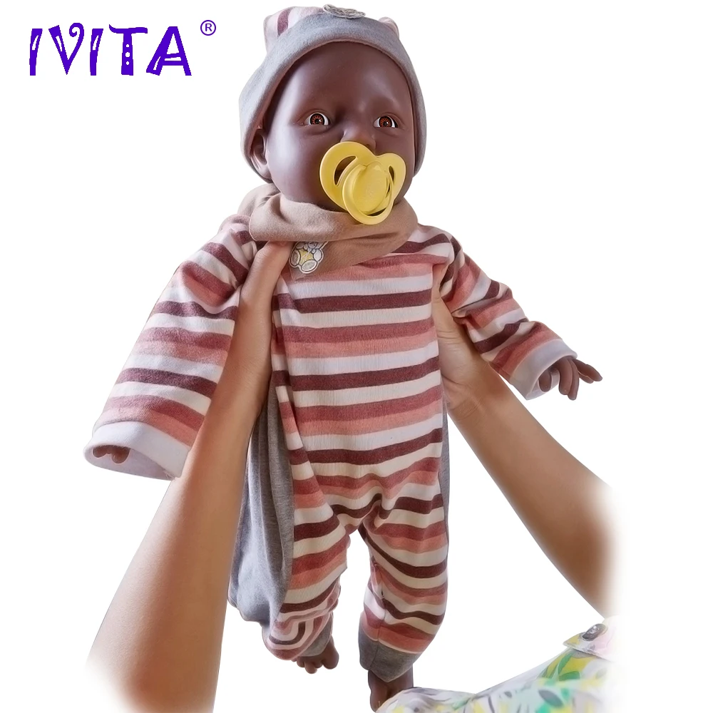 

IVITA WG1508B 51cm 4kg Girl Black Skin High Quality Silicone Reborn Dolls Baby Born Full Body Alive with Clothes Bottle Pacifier