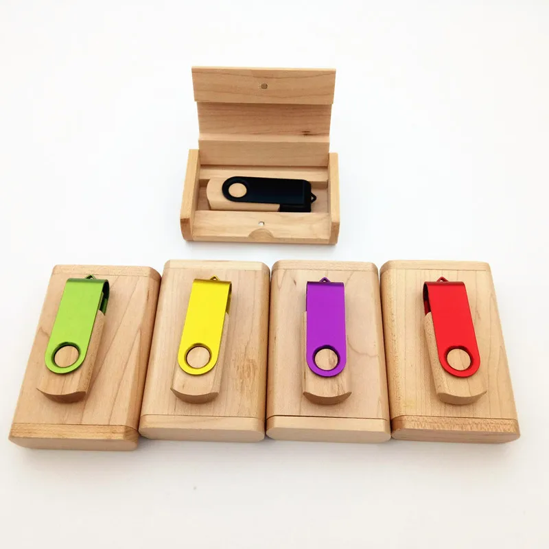

exuanck Custom Logo Gift Metal +Wooden Box Usb Flash Drive 32GB 64GB 16GB 8GB 4GB Memory Stick USB (Over 20 Pcs Free Logo )