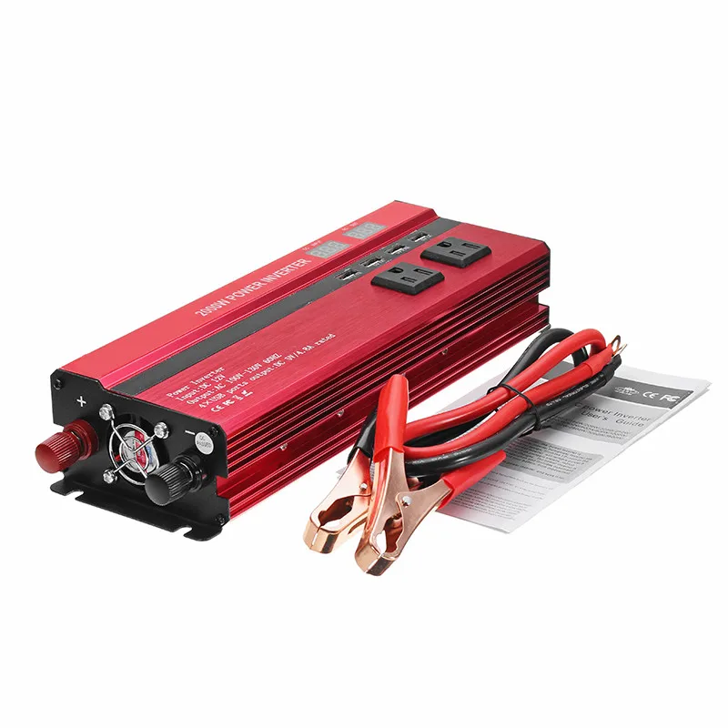 

2000W Car LED Power Inverter Converter AC 100V-130V 4 USB Ports Correction Sine Wave