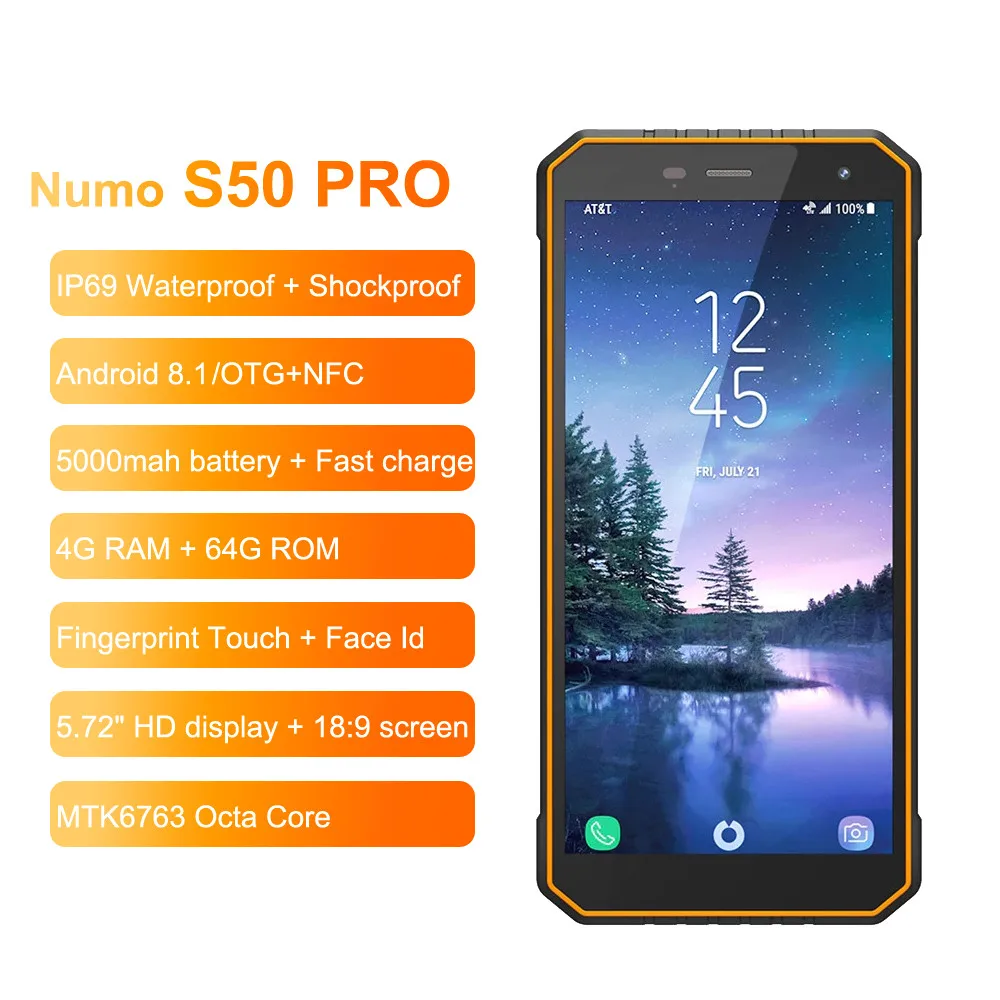 Ному S50 PRO IP69 Водонепроницаемый мобильных телефонов Android 8,1 5,7" HD+ Octa Core MTK6763 4 GB 64 GB NFC FACE ID 16MP 5000 mah смартфонов