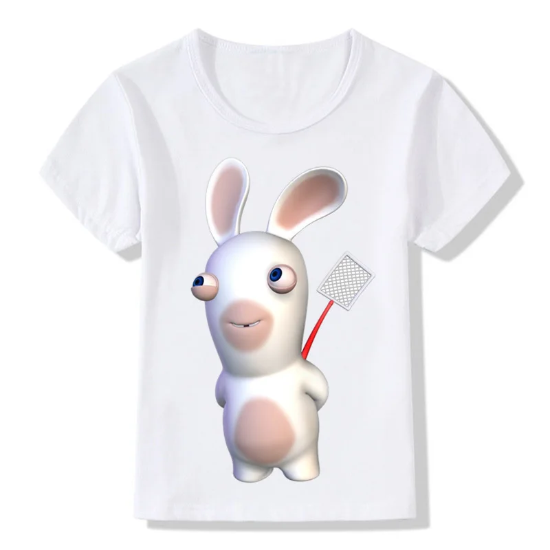 

2-14 Years Children Cartoon Raving Rabbids Print T shirt Boys/Girls Rabid Rabbits Funny T-shirt Kids Summer White Tops,ooo5202