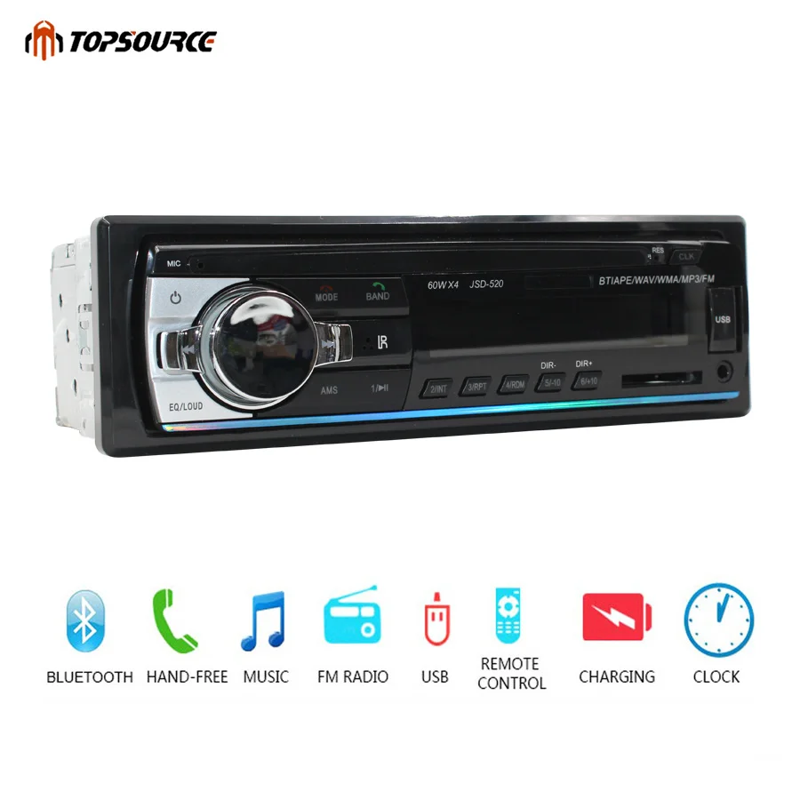 

TOPSOURCE Bluetooth Car Stereo FM Radio MP3 Audio Player 5V Charger USB AUX Auto Electronics Subwoofer In-Dash 1 DIN Autoradio