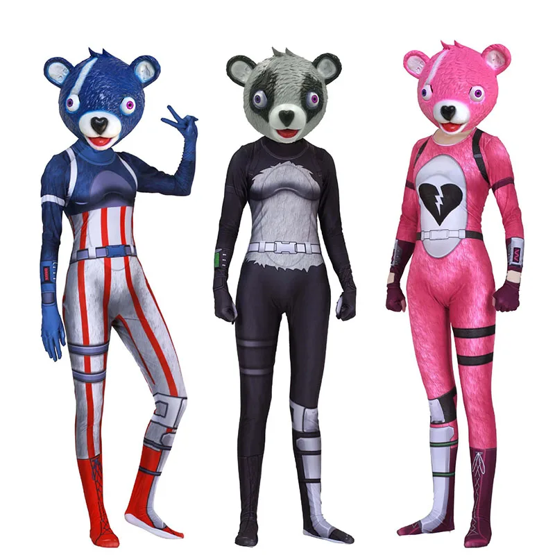 Game-Adult-Kids-Bear-Panda-Cosplay-Costumes-Masks-Jumpsuit-Zentai-CUDDLE-Fireworks-Team-Leader-Latex-Mask