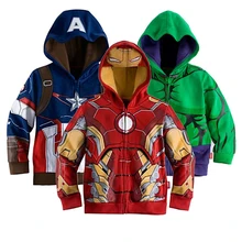 Куртка для маленьких мальчиков; толстовки с капюшоном для мальчиков «мстители», «Капитан Америка», «Человек-паук»; хлопковая Повседневная Верхняя одежда на молнии для мальчиков; детская одежда