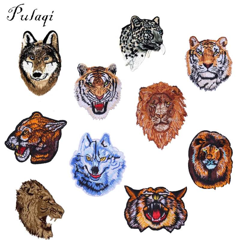 

Pulaqi Leopard Tiger lion wolf Embroidery Patches Iron on Patch for Clothing Applique DIY Hat Coat Dress Accessories Stickers F