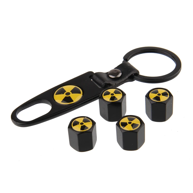 

HAUSNN Bomb Logo Black/Silver Car Tyre Valve Caps Tire Air Dust Stem Covers With Keychain For VW Benz Suzuki Mazda Ford