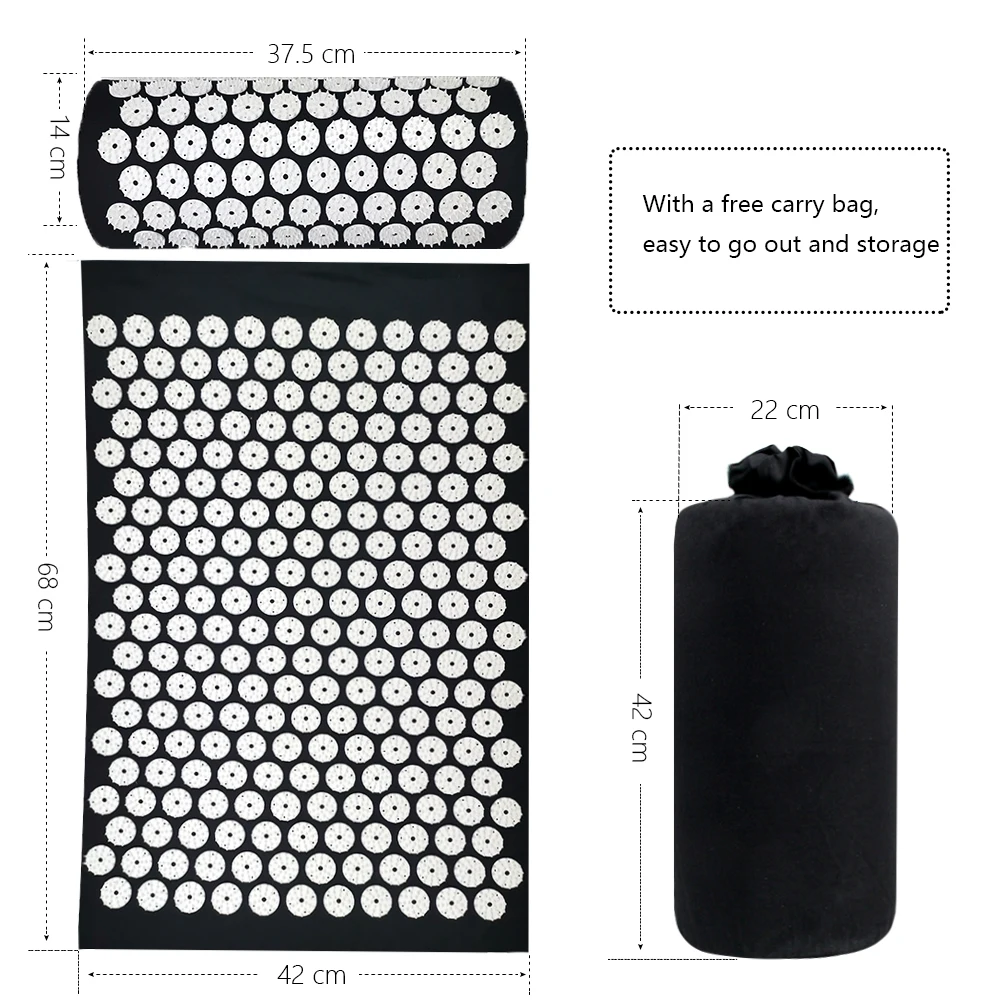 Yoga Spike Acupressure Mat Foot Massage Mat Acupressure Cushion Fitness Yoga Mat Relief Body Pain Carry Bag(general sectio)