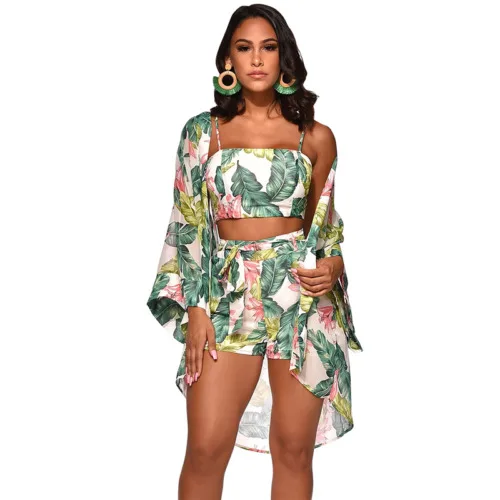 

Bikini Cove Up 3PCS Set 2019 Summer Sexy Thong High Cut Swimwear Women Floral Print Swimsuit Beach Cardigan Swim Wear