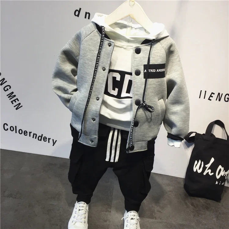 

Boys Suits Autumn winter Boys Clothes Baseball jacket +hoodie+pants 2018 New Children Clothing Set Cotton Kids Outfits For 2-6Yr